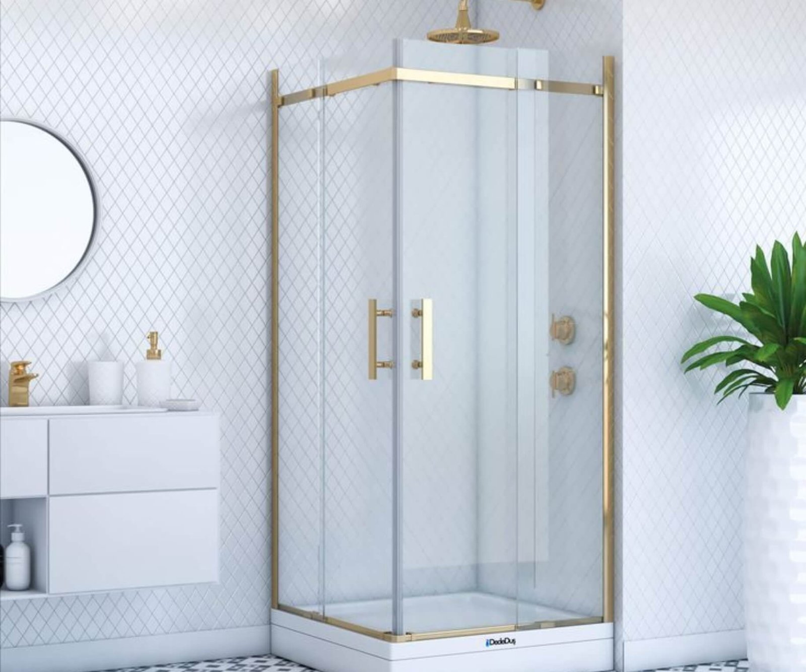 Gold Accent Shower Glass Partition by Gulf Light in Abu Dhabi