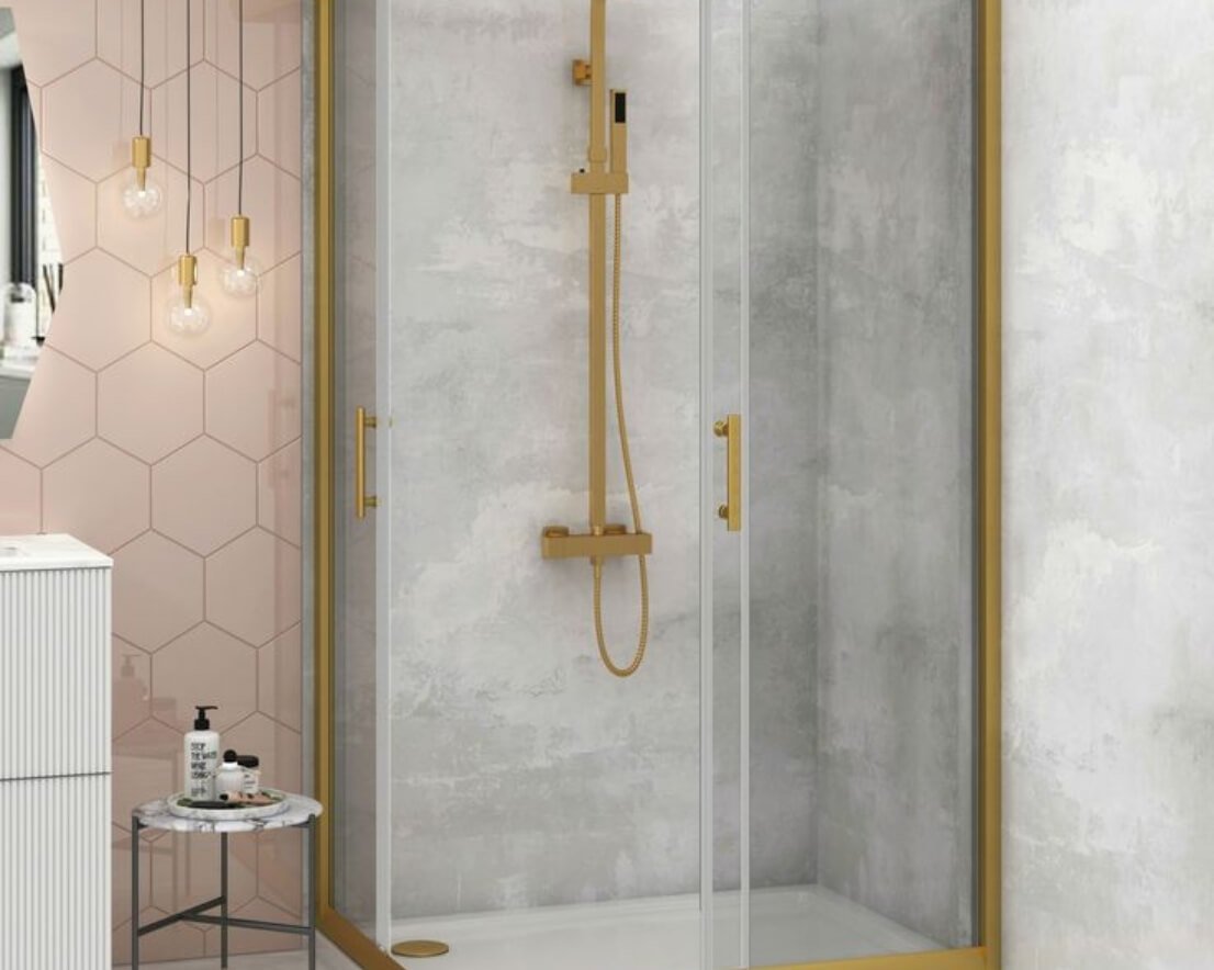 Gold Accent Shower Glass Partition service by Gulf Light in Abu Dhabi
